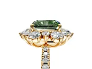 Floral Halo Engagement Ring Setting for Fancy Green Radiant Cut Center with Pave Accents and Prong Head in Yellow Gold
