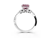 Leaf Motif Engagement Ring Setting for Fancy Pink Asscher Cut Center with Pave Band and Prong Head in White Gold