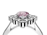Cluster Halo Engagement Ring Setting for Fancy Pink Pear-Shaped Center with Milgrain Bezel Accents and Prong Head in White Gold