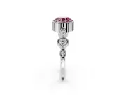 Vintage Station Engagement Ring Setting for Fancy Pink Round Cut Center with Accents and Prong Head in Sterling Silver