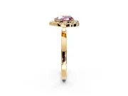 Halo Engagement Ring Setting for Fancy Pink Heart-Shaped Center with Thin Plain Band and Prong Head in Yellow Gold