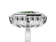 Halo Engagement Ring Setting for Fancy Green Princess Cut Center with Milgrain Bezel Rim, Plain Band and Prong Head in White Gold