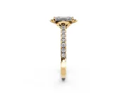 Floral Engagement Ring Setting for Emerald Cut Center with Pave Band and Floral Prong Head in Yellow Gold