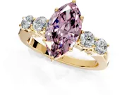 5 Stone Engagement Ring Setting for Fancy Pink Marquise Center with Equal Close-Set Accents and Prong Head in Yellow Gold