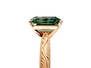 Solitaire Engagement Ring Setting for Fancy Green Emerald Cut Center with Engraved Milgrain Band and Prong Head in Rose Gold