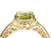 Floral Engagement Ring Setting for Fancy Yellow Asscher Cut Center with Four Accent Clusters and Prong Head in Yellow Gold