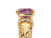 Solitaire Engagement Ring Setting for Fancy Pink Asscher Cut Center with Filigree Accent Basket and Prong Head in Yellow Gold
