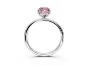 Hidden Halo Engagement Ring Setting for Fancy Pink Cushion Cut Center with Thin Round-Wire Band and Prong Head in Platinum