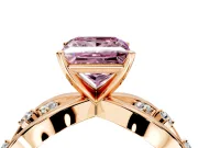 Solitaire Engagement Ring Setting for Fancy Pink Princess Cut Center with Criss-Cross Accent Band and Prong Head in Rose Gold