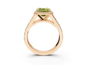 Halo Engagement Ring Setting for Fancy Yellow Asscher Cut Center with Narrow Pave Split Shank and Prong Head in Rose Gold