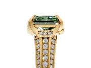 Solitaire Engagement Ring Setting for Fancy Green Radiant Cut Center with Accented Split Shank and Prong Head in Yellow Gold