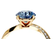 Side Accent Engagement Ring Setting for Fancy Blue Round Cut Center with Accent Shoulders and Prong Head in Yellow Gold