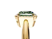 Halo Engagement Ring Setting for Fancy Green Asscher Cut Center with Tapered Plain Band and Prong Head in Yellow Gold