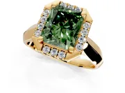 Halo Engagement Ring Setting for Fancy Green Radiant Cut Center with Square Band and Prong Head in Yellow Gold