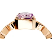 Milgrain Bezel Engagement Ring Setting for Fancy Pink Radiant Cut Center with Marquise Stations and Bezel Head in Rose Gold
