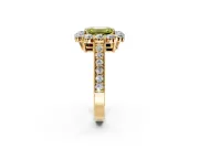 Halo Engagement Ring Setting for Fancy Yellow Emerald Cut Center with Milgrain Channel Band and Prong Head in Yellow Gold