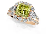 Halo Engagement Ring Setting for Fancy Yellow Princess Cut Center with Two-Strand Split Shank and Prong Head in Rose Gold