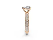 Solitaire Engagement Ring Setting for Heart-Shaped Center with Domed Multi-Row Pave Band and Prong Head in Rose Gold