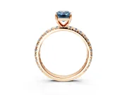 Solitaire Engagement Ring Setting for Fancy Blue Emerald Cut Center with Shared-Prong Accents and Prong Head in Rose Gold