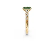Cluster Engagement Ring Setting for Fancy Green Radiant Cut Center with Round Cut Accent Band and Prong Head in Yellow Gold