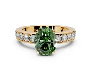 Solitaire Engagement Ring Setting for Fancy Green Oval Center with Channel-Set Accents and Prong Head in Yellow Gold