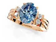 Solitaire Engagement Ring Setting for Fancy Blue Oval Center with Grooved Bar Accent Band and Prong Head in Rose Gold