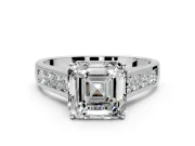 Solitaire Engagement Ring Setting for Asscher Cut Center with Round Cut Channel Band and Prong Head in Platinum