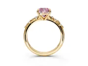 Solitaire Engagement Ring Setting for Fancy Pink Cushion Cut Center with Trailing Leaf Accent Band and Prong Head in Yellow Gold