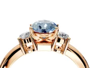 3 Stone Engagement Ring Setting for Fancy Blue Pear-Shaped Center with Wide Plain Band and Prong Head in Rose Gold