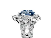 Halo Engagement Ring Setting for Fancy Blue Heart-Shaped Center with Two-Strand Split Shank and Prong Head in Sterling Silver