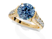 Solitaire Engagement Ring Setting for Fancy Blue Round Cut Center with Pave Cathedral Shoulders and Prong Head in Yellow Gold