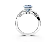 Bar-Set Engagement Ring Setting for Fancy Blue Princess Cut Center with Tapered Baguette Accents and Prong Head in Platinum