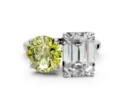 Fancy Yellow Round Cut and Emerald Cut Lab-Grown Diamond Toi et Moi Engagement Ring with Prong-Set Stones in Sterling Silver