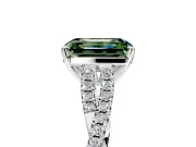 Solitaire Engagement Ring Setting for Fancy Green Emerald Cut Center with Twisted Pave Split Shank and Prong Head in Platinum