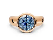 Solitaire Engagement Ring Setting for Fancy Blue Round Cut Center with Wide Band and Bezel Head in Rose Gold