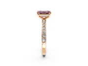 Solitaire Engagement Ring Setting for Fancy Pink Emerald Cut Center with Round Cut Pave Band and Prong Head in Rose Gold