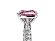 Solitaire Engagement Ring Setting for Fancy Pink Asscher Cut Center with Multi-Row Accents and Prong Head in White Gold