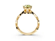 Solitaire Engagement Ring Setting for Fancy Yellow Oval Center with Accented Twist Band and Leaf Prong Head in Yellow Gold