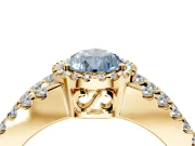 Halo Engagement Ring Setting for Fancy Blue Pear-Shaped Center with Wide-Open Pave Split Shank and Prong Head in Yellow Gold