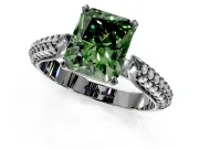 Solitaire Engagement Ring Setting for Fancy Green Radiant Cut Center with Multi-Row Accents and Prong Head in Sterling Silver