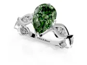 Solitaire Engagement Ring Setting for Fancy Green Pear-Shaped Center with Accented Twist Band and Leaf Prong Head in Platinum