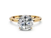 Hidden Halo Engagement Ring Setting for Round Cut Center with Thin Round-Wire Band and Prong Head in Yellow Gold