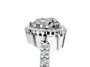 Halo Engagement Ring Setting for Heart-Shaped Center with Inner Milgrain Border and Prong Head in Sterling Silver