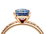 Solitaire Engagement Ring Setting for Fancy Blue Radiant Cut Center with XO Engraved Band and Prong Head in Rose Gold