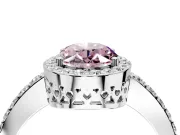 Halo Engagement Ring Setting for Fancy Pink Oval Center with Heart-Shaped Openwork, Pave Band and Prong Head in Platinum
