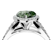 Halo Engagement Ring Setting for Fancy Green Heart-Shaped Center with Narrow Pave Split Shank and Prong Head in White Gold