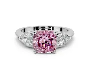 3 Stone Engagement Ring Setting for Fancy Pink Cushion Cut Center with Large Pear-Shaped Accents and Prong Head in Sterling Silver