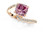 Solitaire Engagement Ring Setting for Fancy Pink Cushion Cut Center with Pave Bypass Swirl Band and Prong Head in Rose Gold