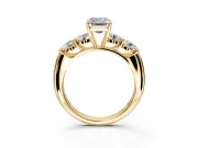 5 Stone Engagement Ring Setting for Emerald Cut Center with Graduated Accents and Prong Head in Yellow Gold