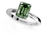 Solitaire Engagement Ring Setting for Fancy Green Emerald Cut Center with Open Cathedral Shoulders and Prong Head in Sterling Silver